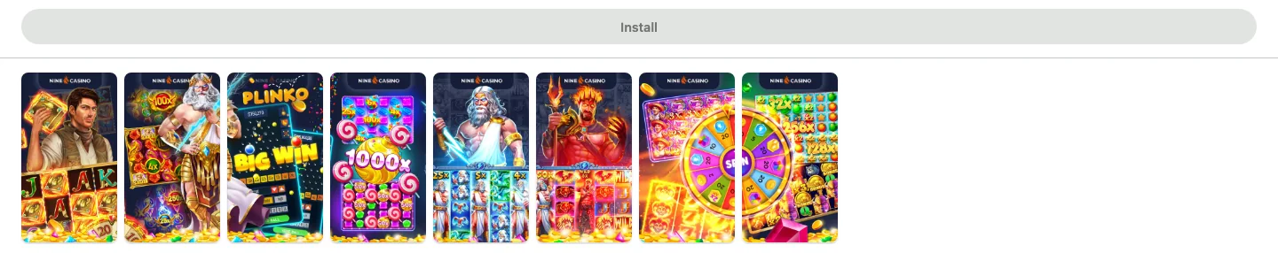 Operator install page with a grey Install button and a row of eight vertical game screenshots