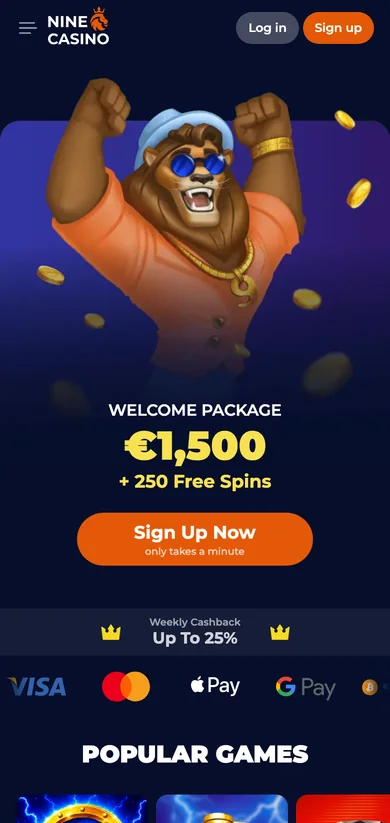 Frame: Nine Casino mobile home page Nine Casino home page on a phone · 10/10/2026