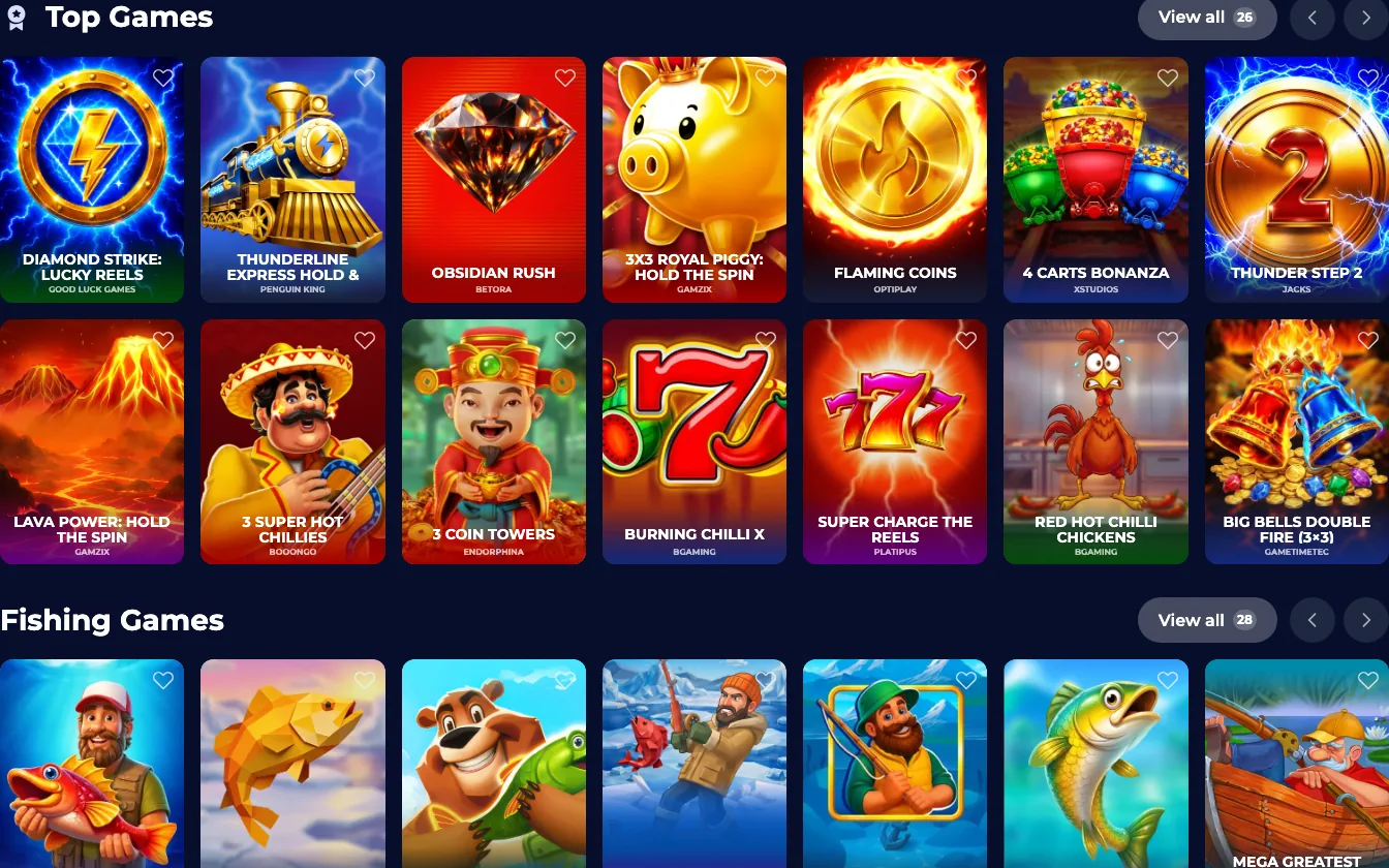 Frame: Nine Casino lobby, Top Games Nine Casino lobby with the Top Games row · 10/10/2026